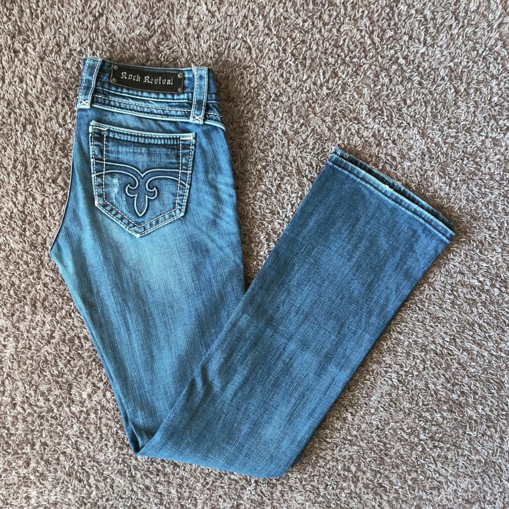 Rock Revival, Jody Boot Cut  Blue Jeans with Stylish Stitching